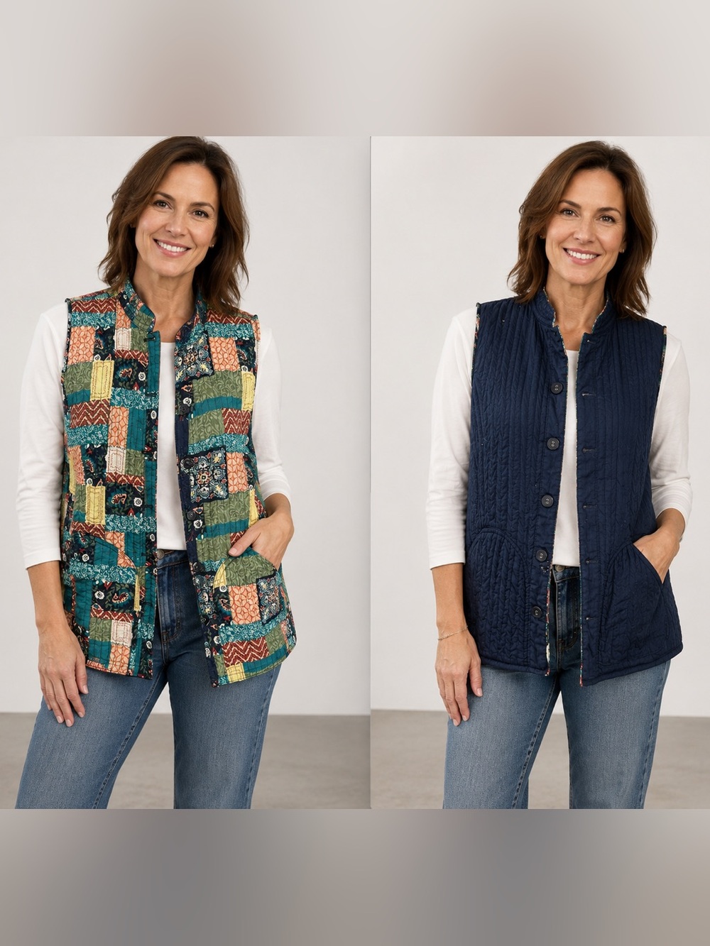 Vintage Reversible Quilted Patchwork Vest Boho Cottagecore Size L/XL